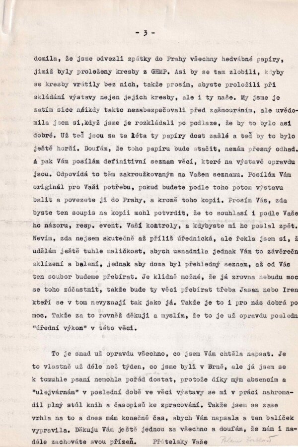 Korespondence P. Bregantové J. Valochovi, 1983, © archiv Nadačního fondu Kmentová Zoubek, 2023  
